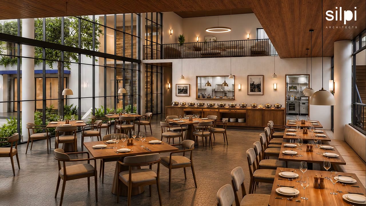 Architectural rendering of a warm, light-filled room at Selah